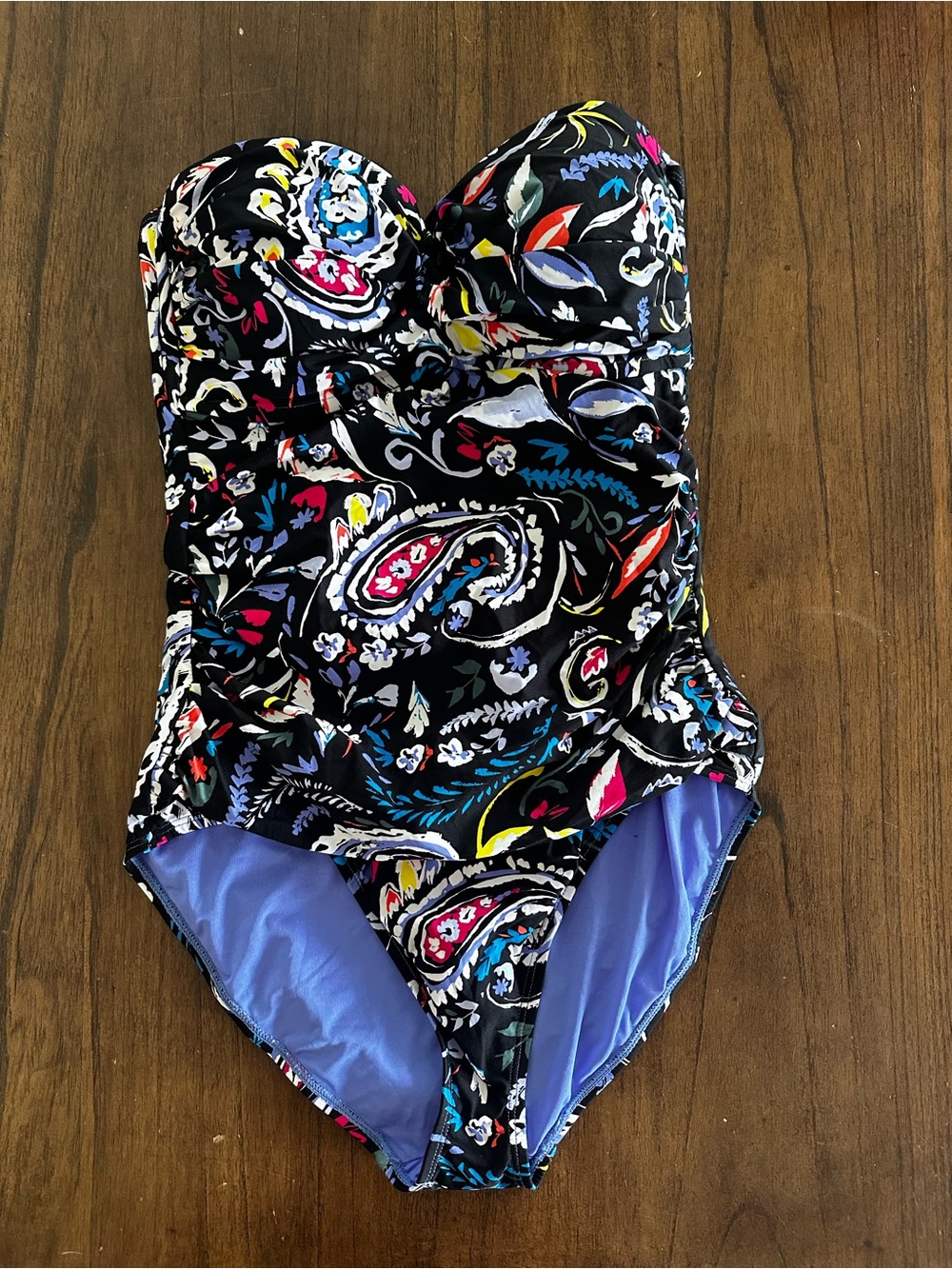 Anne Cole Paisley Strapless One Piece Swimsuit Womens 10 NWT Black Multi
